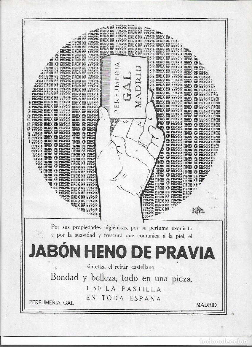 Colecionismo: A&Ntilde;O 1920 RECORTE PRENSA PUBLICIDAD PASTILLA DE JABON HENO DE PRAVIA PERFUMERIA GAL MADRID