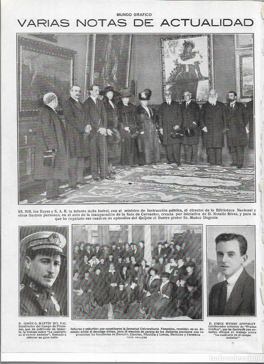 Colecionismo: 1920 RECORTE PRENSA REYES INAUGURACION SALA CERVANTES BIBLIOTECA PINTURA MU&Ntilde;OZ DEGRAIN EL QUIJOTE