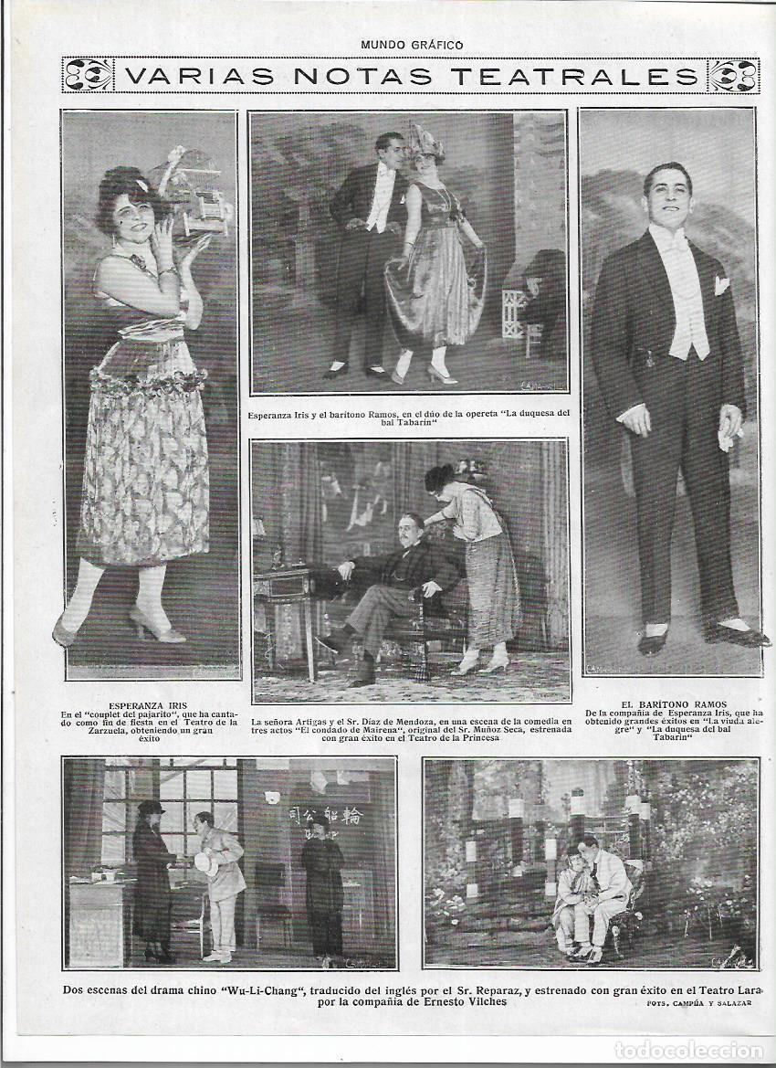 Colecionismo: 1920 RECORTE PRENSA TEATRO LA ZARZUELA ESPERANZA IRIS BARITONO RAMOS OPERETA DUQUESA DEL BAL TABARIN