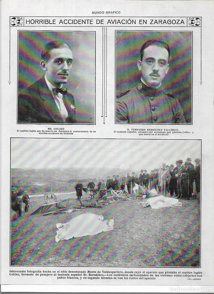Coleccionismo: A&Ntilde;O 1920 RECORTE PRENSA ZARAGOZA ACCIDENTE AVIACION MONTE DE VALDESPARTERO AEROPLANO COLLIER