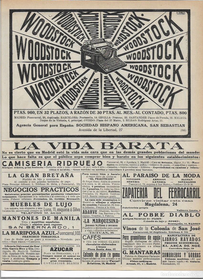 Coleccionismo: A&Ntilde;O 1920 RECORTE PRENSA PUBLICIDAD MAQUINA DE ESCRIBIR WOODSTOCK CREDITO SOCIEDAD HISPANO AMERICANA