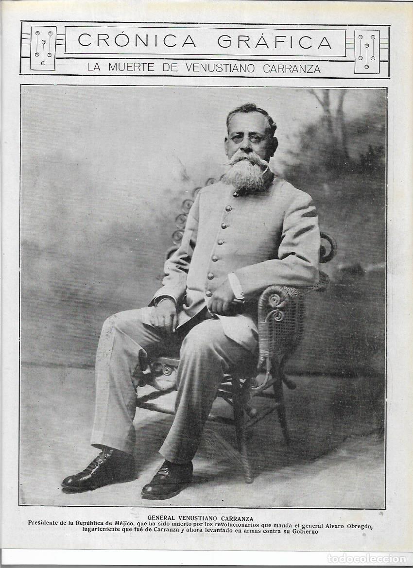 Coleccionismo: A&Ntilde;O 1920 RECORTE PRENSA MUERTE DEL GENERAL VENUSTIANO CARRANZA MUERTO POR REVOLUCIONARIOS MEJICO