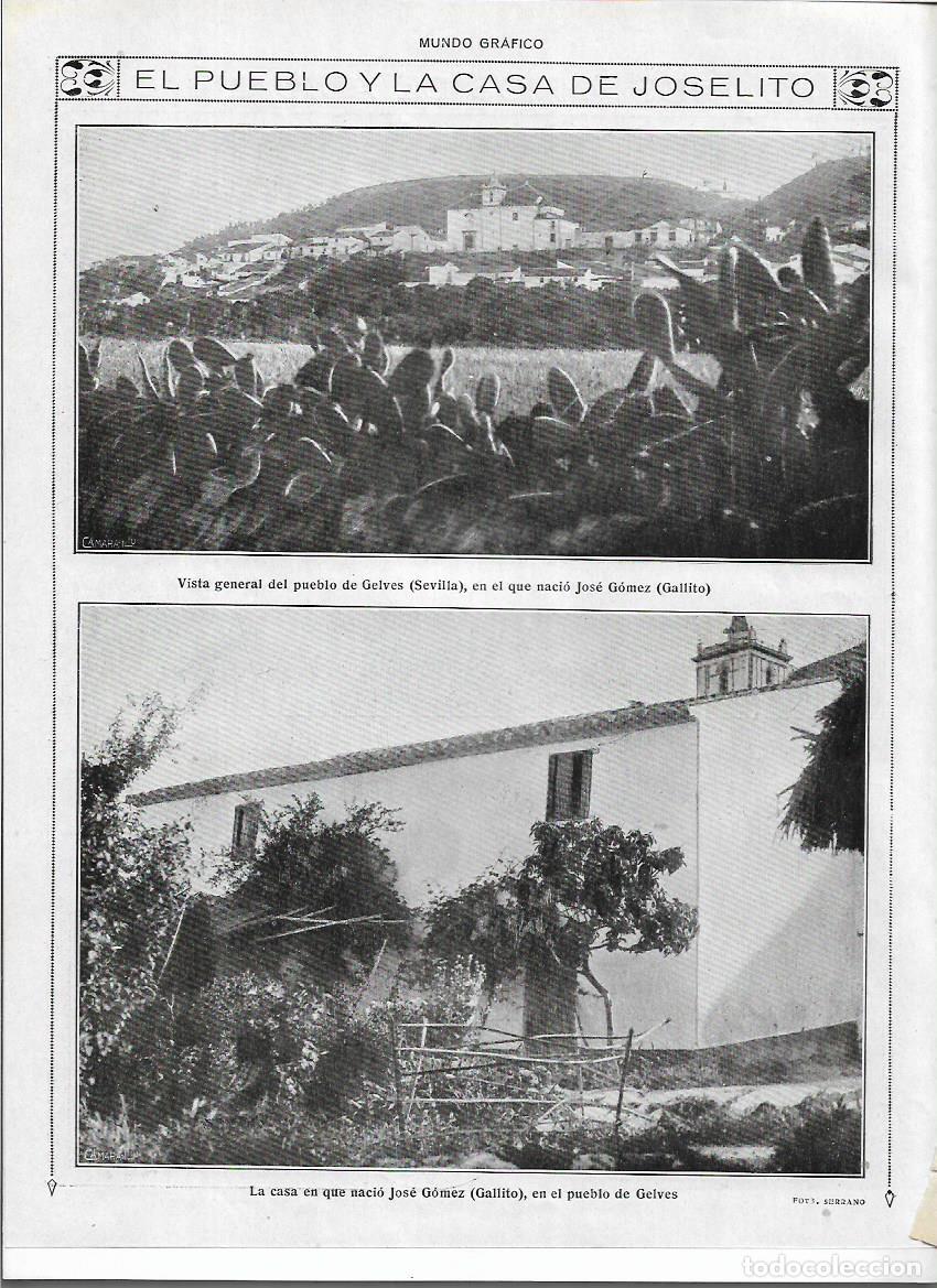 Coleccionismo: A&Ntilde;O 1920 RECORTE PRENSA GELVES SEVILLA PUEBLO Y CASA NATAL DEL TORERO JOSE GOMEZ GALLITO JOSELITO