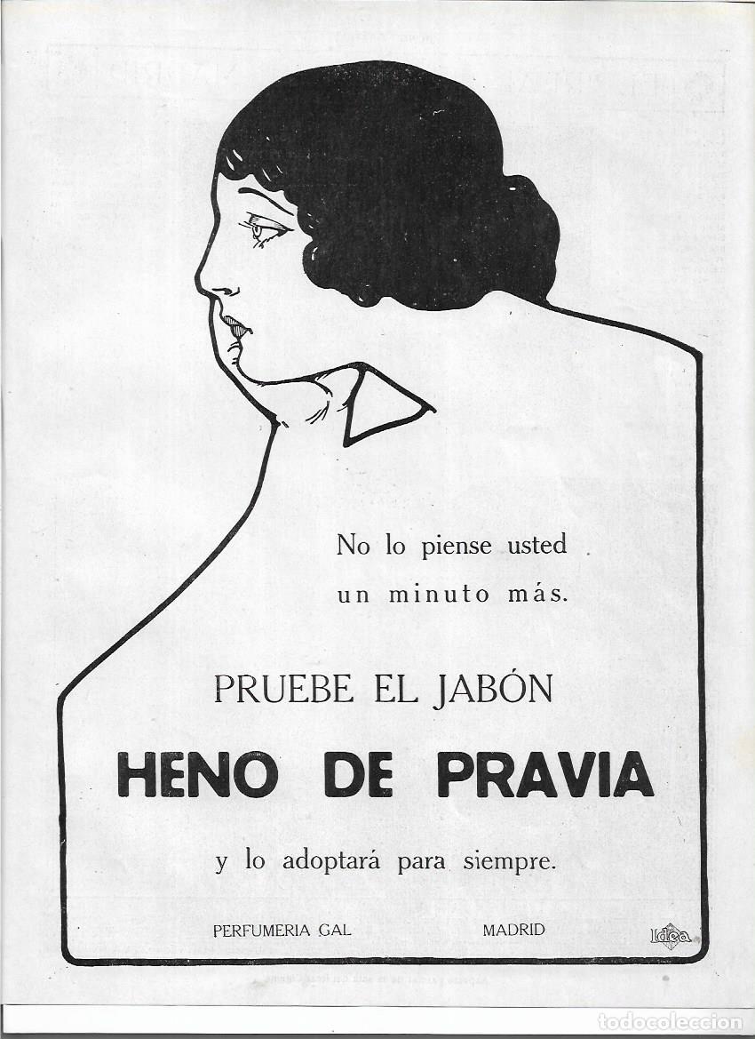 Coleccionismo: A&Ntilde;O 1920 RECORTE PRENSA PUBLICIDAD PASTILLA DE JABON HENO DE PRAVIA PERFUMERIA GAL MADRID