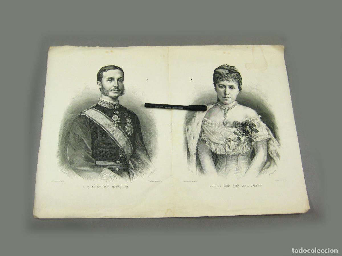 Coleccionismo: L&Aacute;MINA LITOGRAFIADA DE LA ILUSTRACI&Oacute;N ESPA&Ntilde;OLA REYES DE ESPA&Ntilde;A. S.M. ALFONSO XII Y MAR&Iacute;A CRISTINA