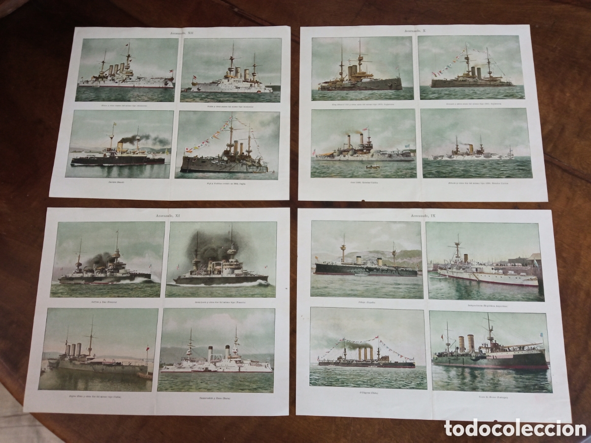 Coleccionismo: c.1900 - lote 4 laminas con 16 bellas fototipias - Buques guerra militar Acorazados Armada