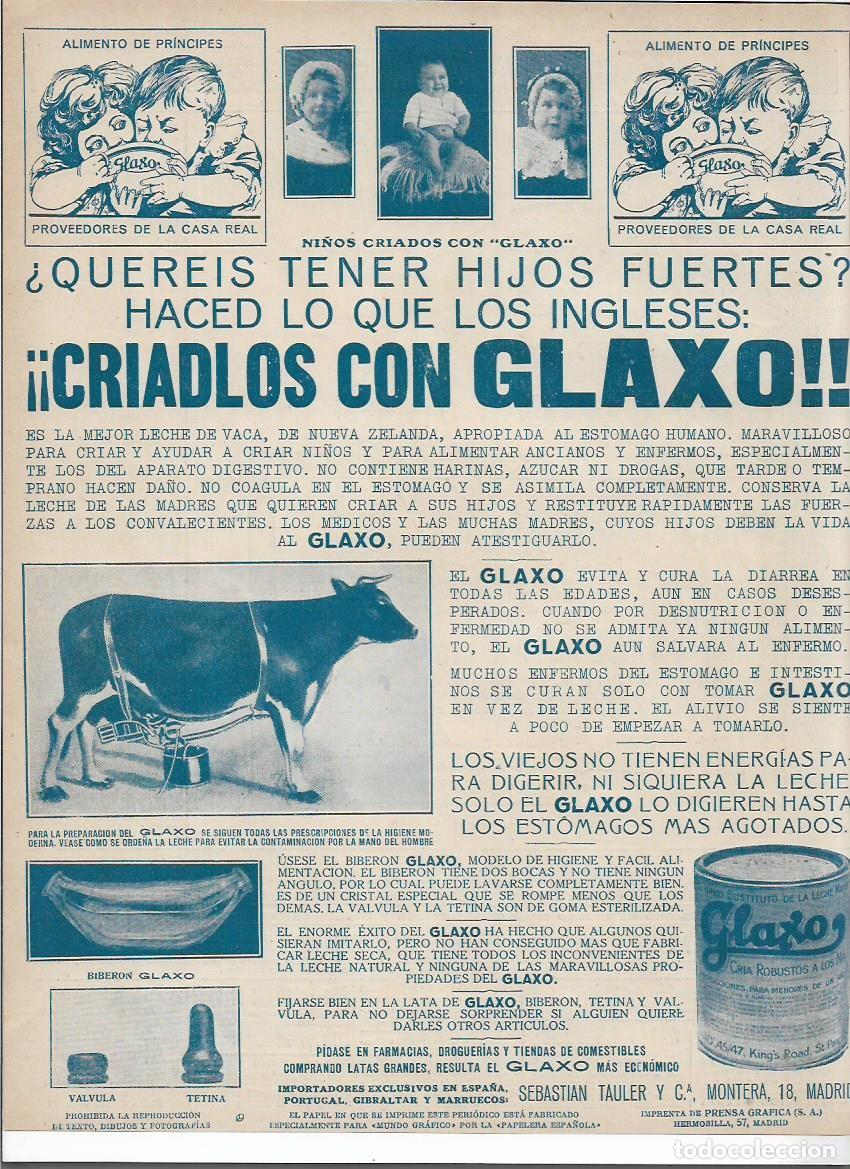 Sammelleidenschaft Papier: A&Ntilde;O 1920 RECORTE PRENSA PUBLICIDAD GLAXO PROVEEDORES CASA REAL CURA DIARREA ESTOMAGO