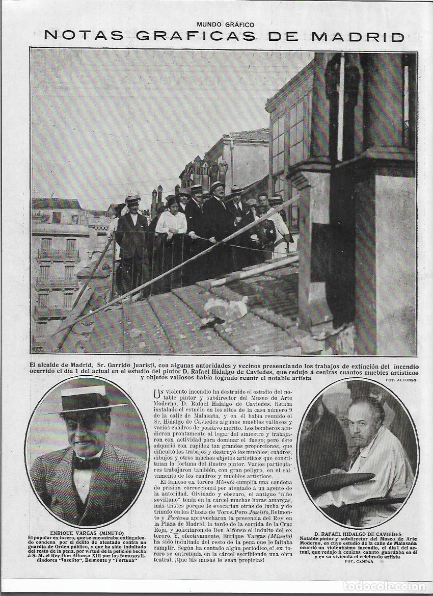 Sammelleidenschaft Papier: 1919 RECORTE PRENSA MADRID ALCALDE VISITANDO TRABAJOS EXTINCION INCENDIO ESTUDIO PINTOR DE CAVIEDES
