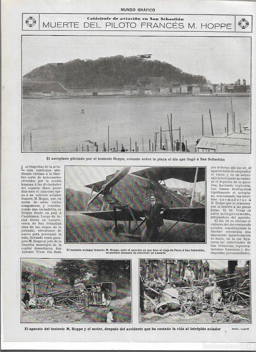 Sammelleidenschaft Papier: A&Ntilde;O 1919 RECORTE PRENSA SAN SEBASTIAN ACCIDENTE AVIACION MUERTE DEL PILOTO FRANCES HOPPE