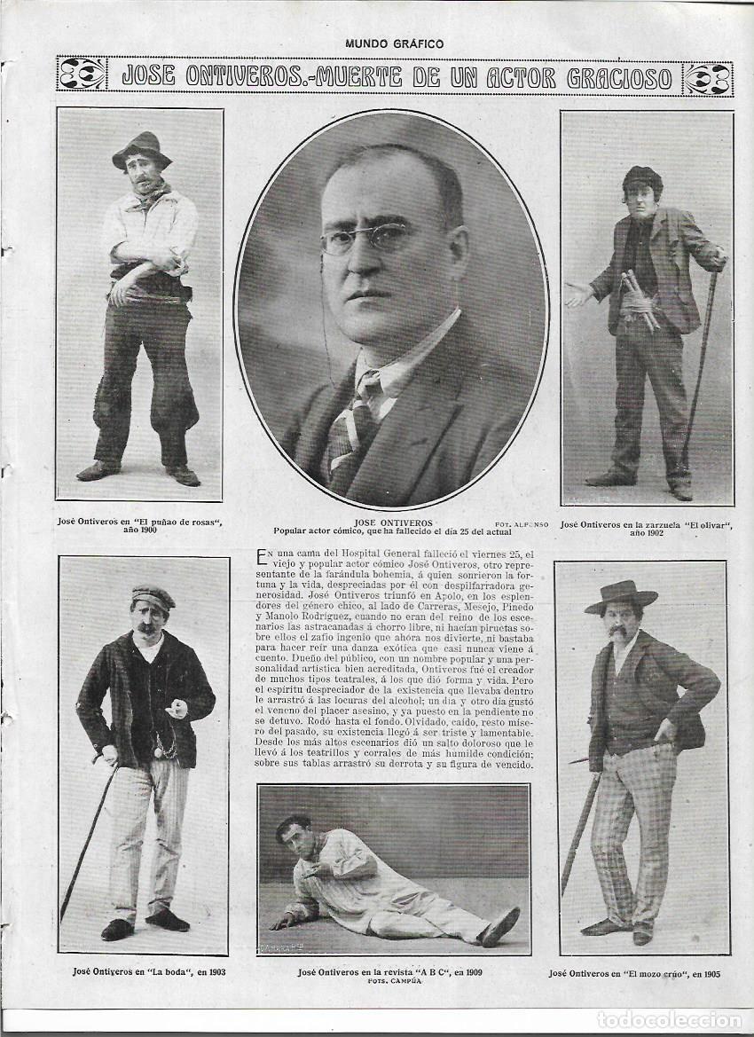 Sammelleidenschaft Papier: A&Ntilde;O 1919 RECORTE PRENSA MUERTE DEL ACTOR JOSE ONTIVEROS COMICO ARTISTA
