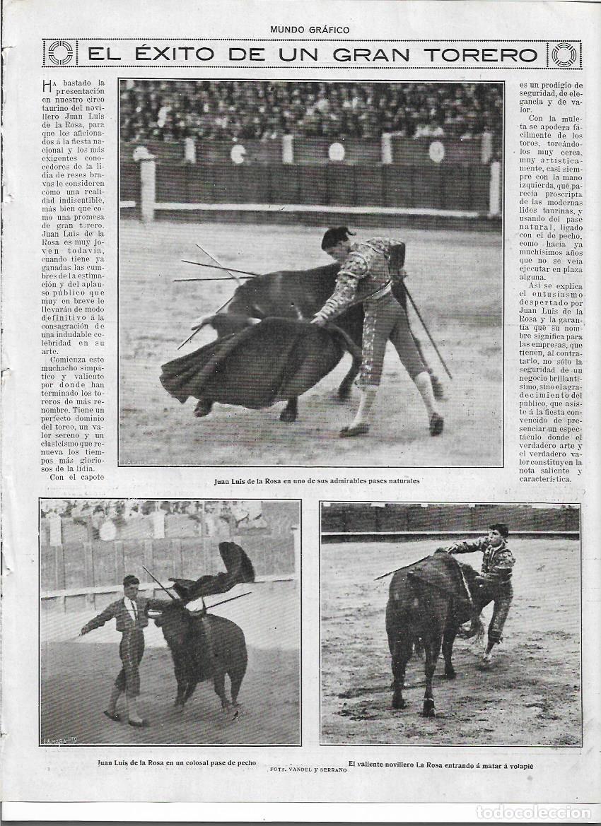Colecionismo: A&Ntilde;O 1919 RECORTE PRENSA TOROS EXITO DEL TORERO JUAN LUIS DE LA ROSA PASE DE PECHO