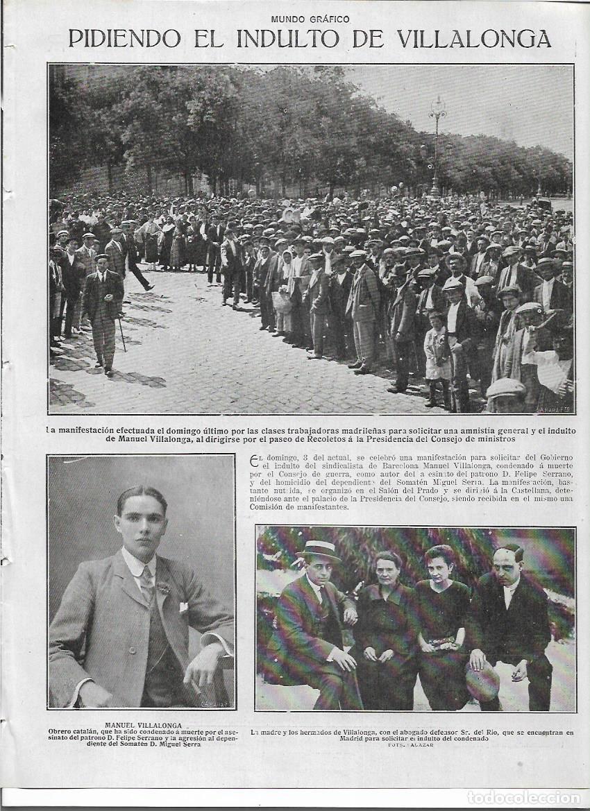 Colecionismo: A&Ntilde;O 1919 RECORTE PRENSA MADRID GRAN MANIFESTACION PETICION DE INDULTO DE MANUEL VILLALONGA OBRERO
