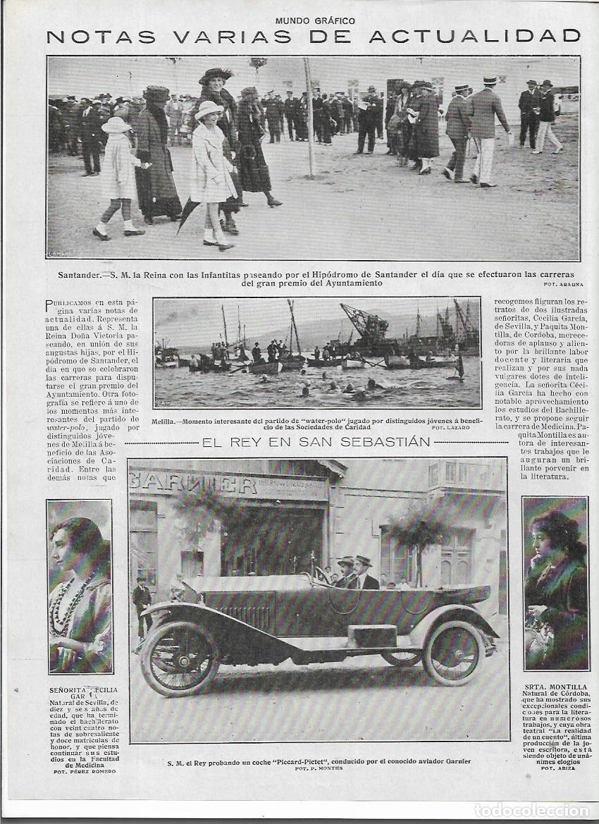 Colecionismo: A&Ntilde;O 1919 RECORTE PRENSA SAN SEBASTIAN EL REY PROBANDO UN COCHE PICCARD PICTET CON AVIADOR GARNIER