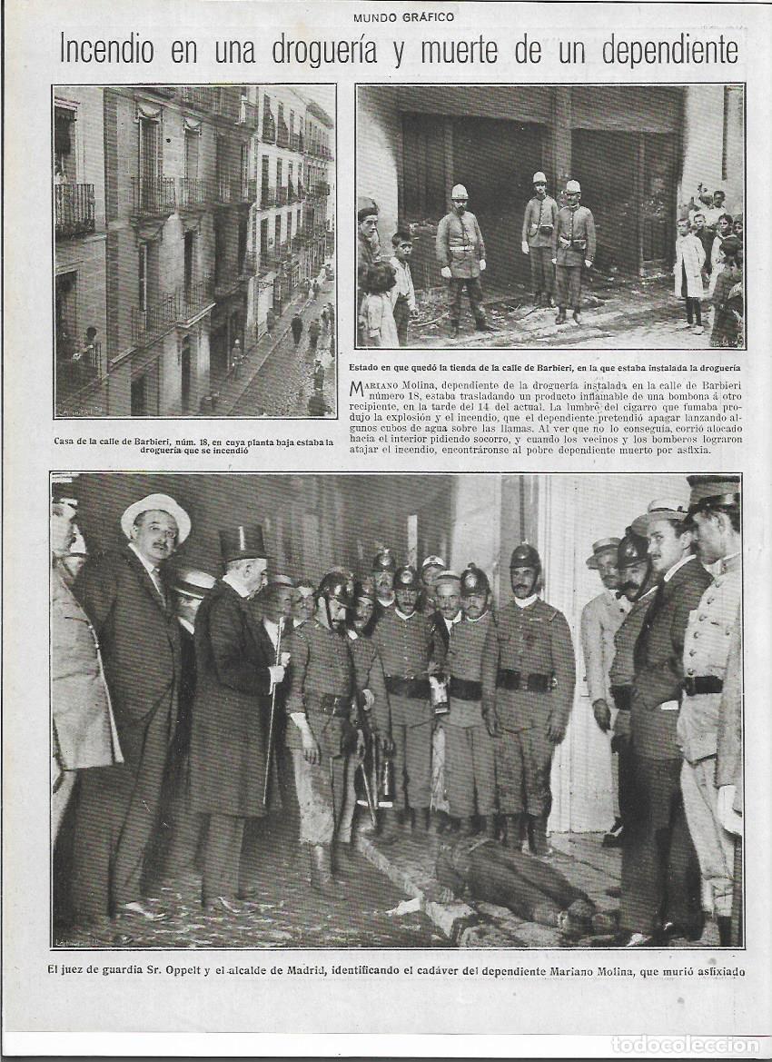 Colecionismo: A&Ntilde;O 1919 RECORTE PRENSA MADRID INCENDIO DROGUERIA CALLE BARBIERI MUERTE DEPENDIENTE MARIANO MOLINA