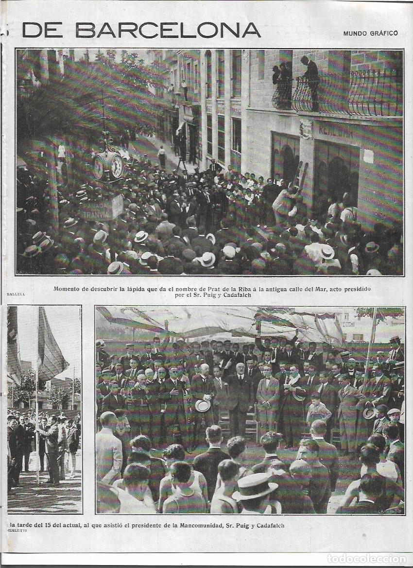Colecionismo: A&Ntilde;O 1919 RECORTE PRENSA BARCELONA HOMENAJE LAPIDA NOMBRE PRAT DE LA RIBA ANTIGUA CALLE DEL MAR