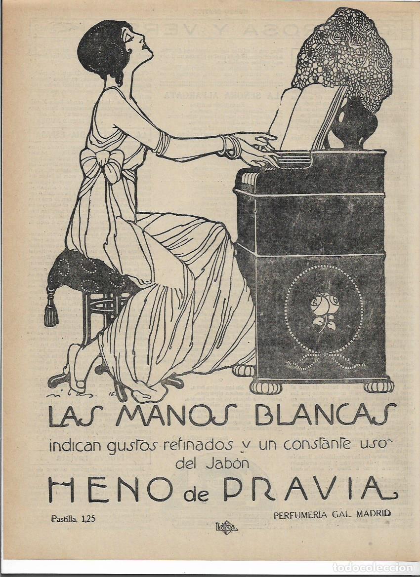 Collecting paper: A&Ntilde;O 1919 RECORTE PRENSA PUBLICIDAD PASTILLA DE JABON HENO DE PRAVIA PERFUMERIA GAL MADRID