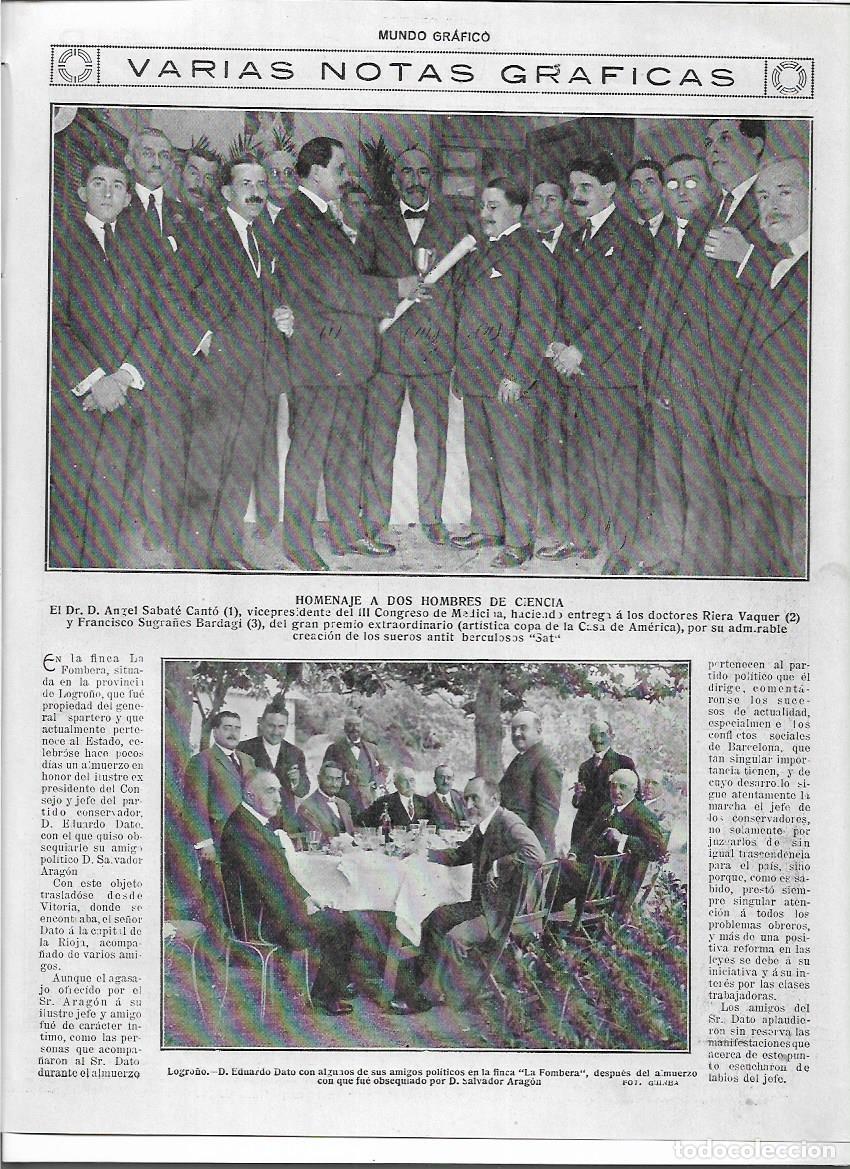 Colecionismo: 1919 RECORTE PRENSA MEDICINA HOMENAJE DR RIERA VAQUER FRANCISCO SUGRA&Ntilde;ES SUERO ANTITUBERCULOSIS SAT