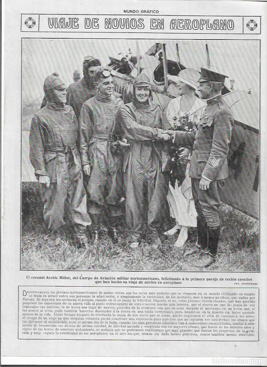 Colecionismo: 1919 RECORTE PRENSA AVIACION VIAJE DE NOVIOS EN AEROPLANO PRIMERA PAREJA NORTE AMERICA