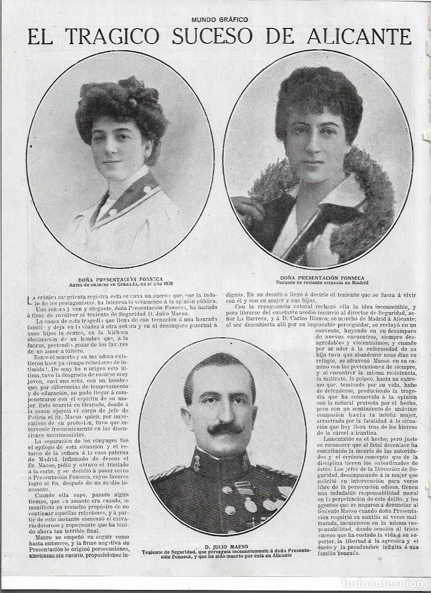 Colecionismo: A&Ntilde;O 1919 RECORTE PRENSA ALICANTE SUCESOS MUERTE DEL TENIENTE MAESO PRESENTACION FONSECA CONVENTO