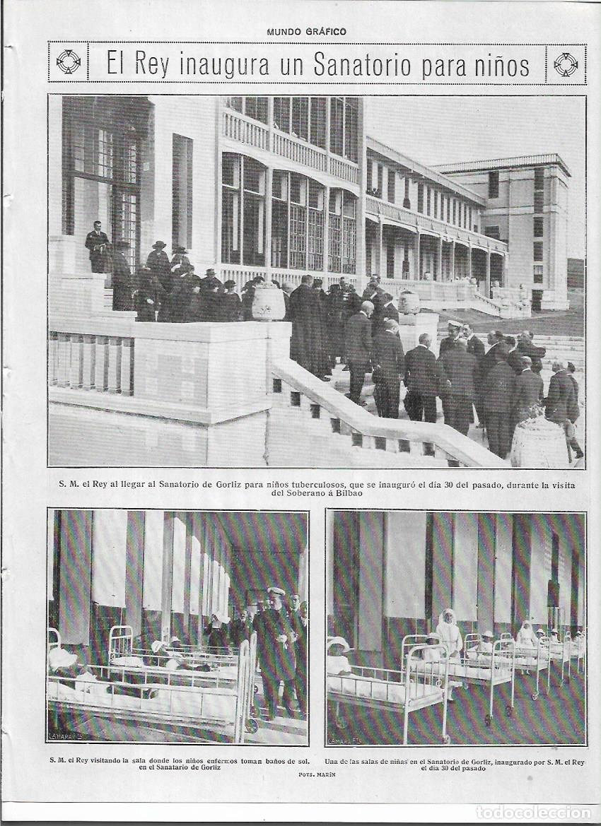 Colecionismo: A&Ntilde;O 1919 RECORTE PRENSA INAUGURACION SANATORIO DE GORLIZ PARA NI&Ntilde;OS TUBERCULOSOS VISITA DEL REY