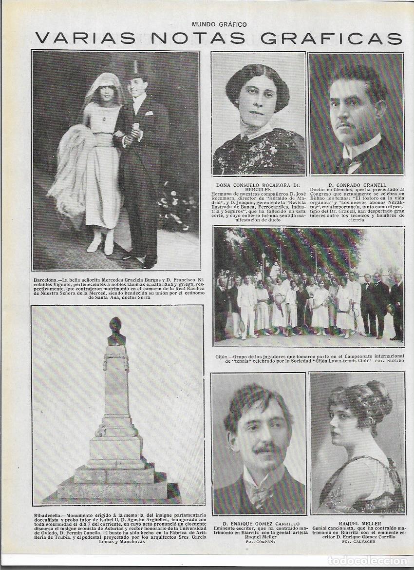 Colecionismo: A&Ntilde;O 1919 RECORTE PRENS RIBADESELLA MONUMENTO AGUSTIN ARGUELLES BUSTO HECHO FABRICA ARTILLERIA TRUBIA