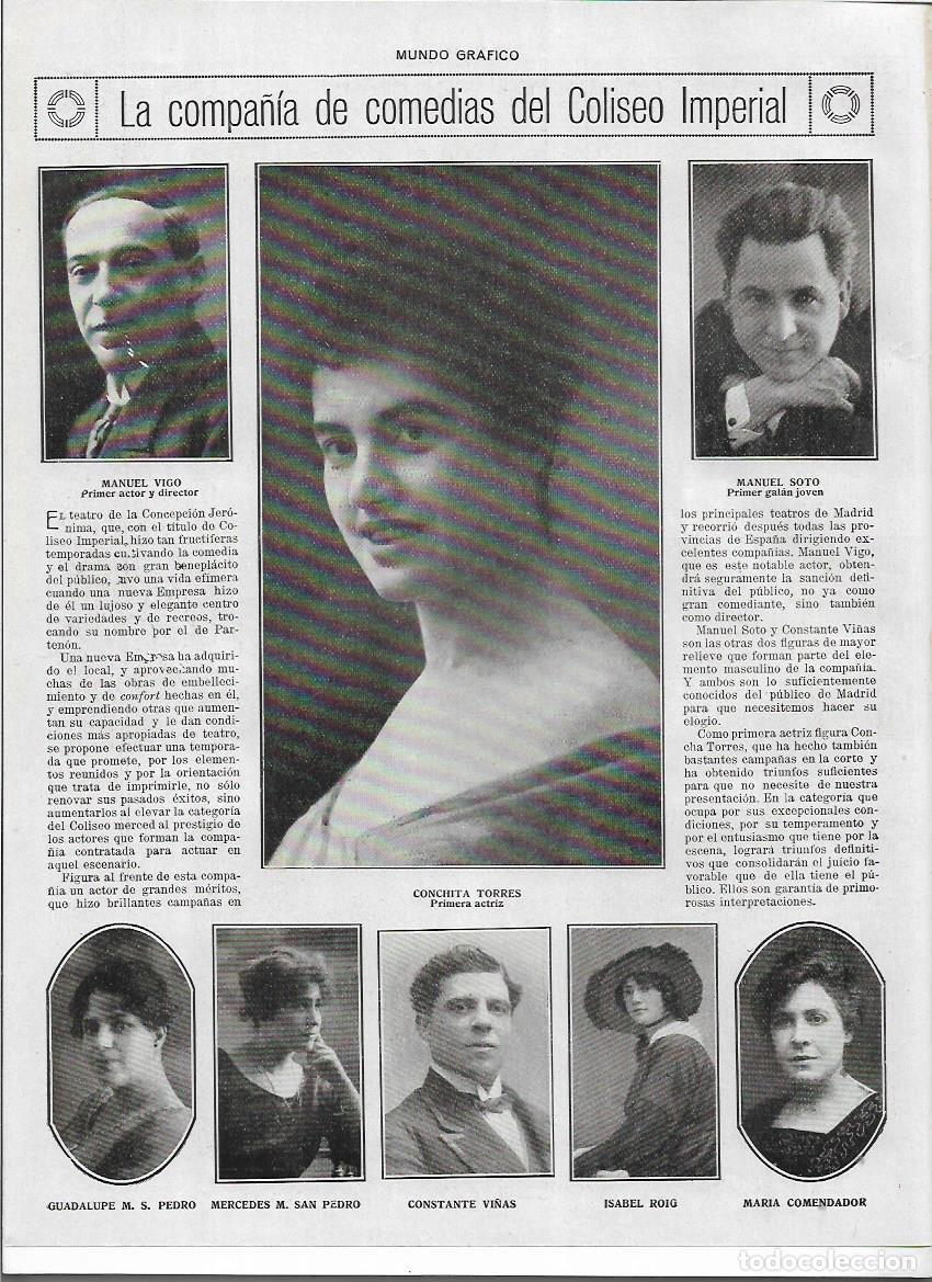 Collezionismo: 1919 RECORTE PRENSA MADRID TEATRO COMPA&Ntilde;IA DE COMEDIAS COLISEO IMPERIAL CONCHITA TORRES MANUEL VIGO