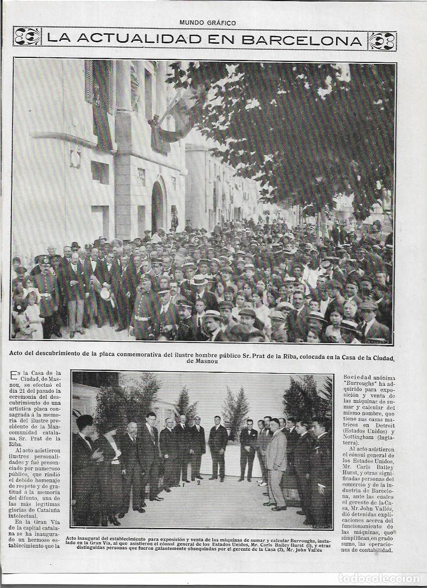 Collezionismo: A&Ntilde;O 1919 RECORTE PRENSA EL MASNOU HOMENAJE PRAT DE LA RIBA COLOCACION LAPIDA EN EL AYUNTAMIENTO