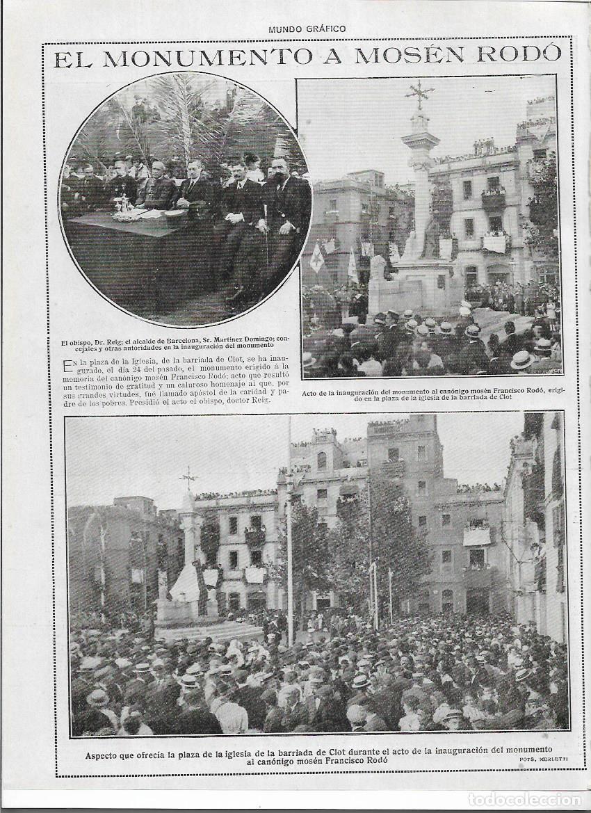 Collezionismo: A&Ntilde;O 1919 RECORTE PRENSA BARCELONA EL CLOT INAUGURACION MONUMENTO A MOSEN FRANCISCO RODO PLAZA