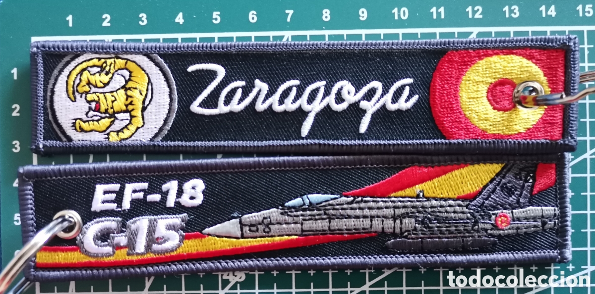 Coleccionismo: Llavero bordado BASE A&Eacute;REA ALA 15 ZARAGOZA EF-18 C-15 EJ&Eacute;RCITO DEL AIRE. Espa&ntilde;a.