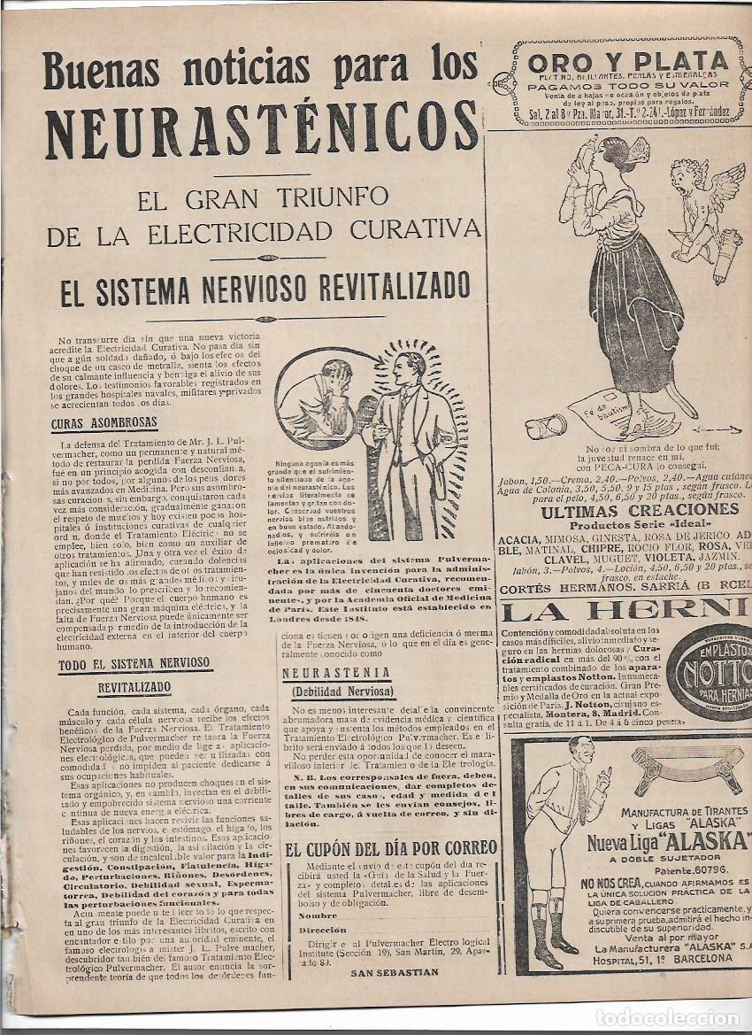 Sammelleidenschaft Papier: A&Ntilde;O 1919 RECORTE PRENSA PUBLICIDAD NEURASTENIA TRIUNFO DE LA ELECTRICIDAD CURATIVA DEBILIDAD NERVIOS
