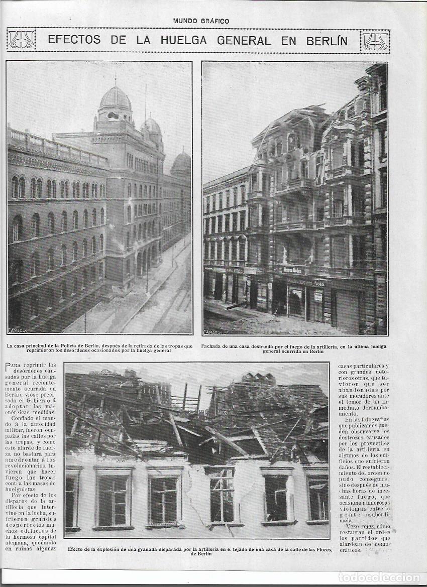 Sammelleidenschaft Papier: A&Ntilde;O 1919 RECORTE PRENSA ALEMANIA EFECTOS HUELGA GENERAL EN BERLIN FUEGO ARTILLERIA GRANADA
