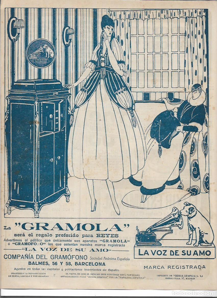 Coleccionismo: A&Ntilde;O 1919 RECORTE PRENSA PUBLICIDAD GRAMOLA GRAMOFONO LA VOZ DE SU AMO DISCOS