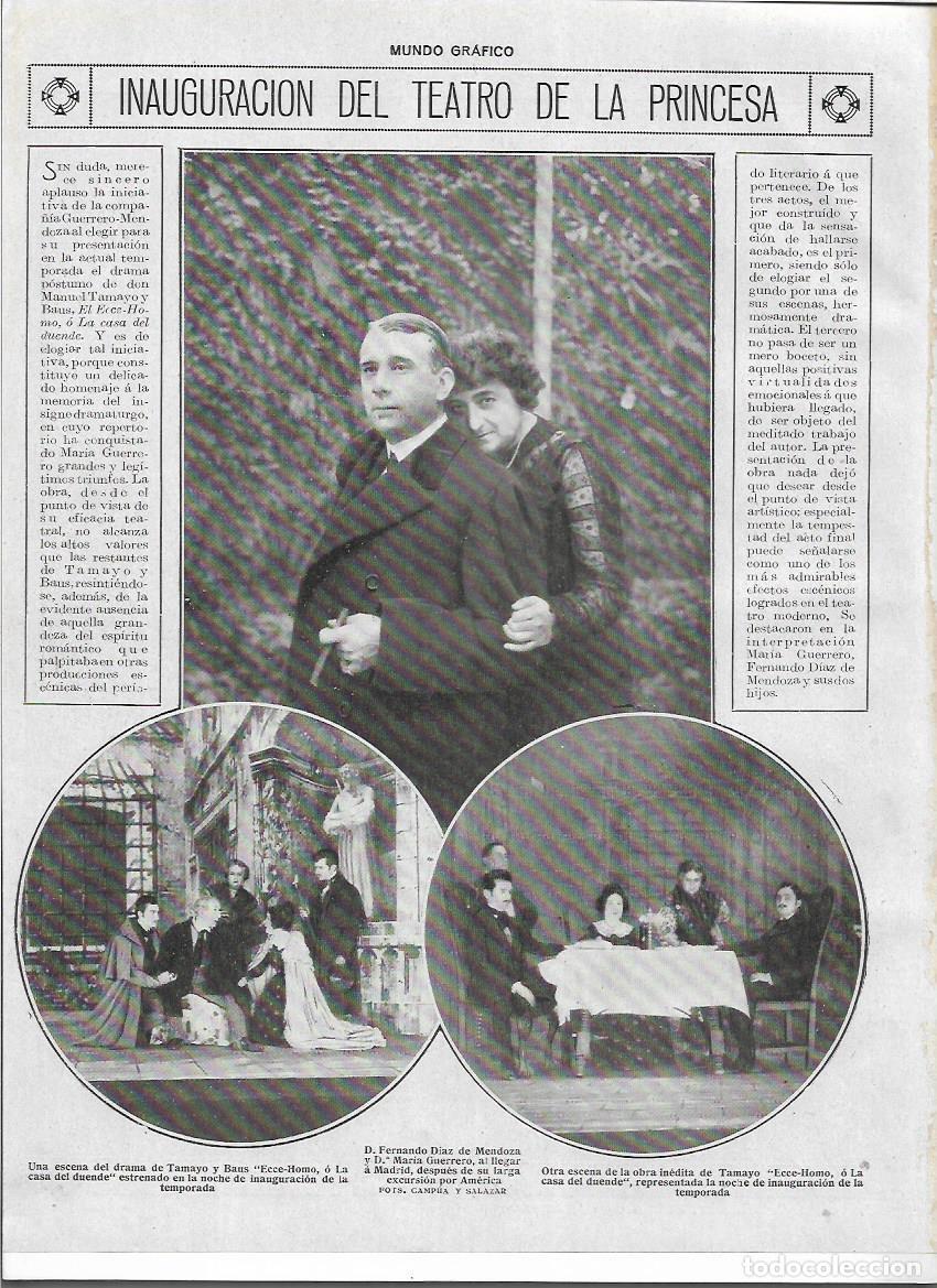 Colecionismo: A&Ntilde;O 1919 RECORTE PRENSA TEATRO DE LA PRINCESA OBRA ECCE HOMO LA CASA DEL DUENDE MARIA GUERRERO