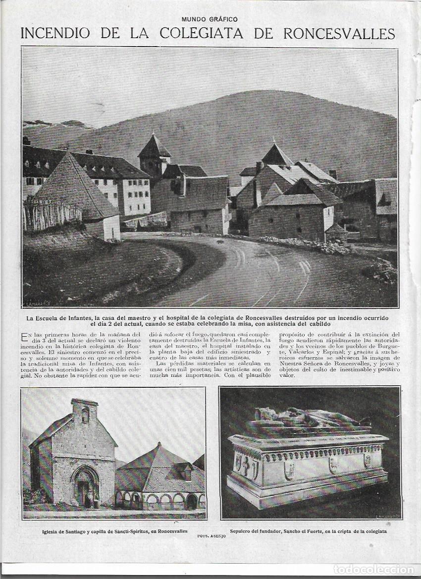 Colecionismo: A&Ntilde;O 1919 RECORTE PRENSA COLEGITA DE RONCESVALLES ANTES DEL INCENDIO IGLESIA HOSPITAL CASA MAESTRO