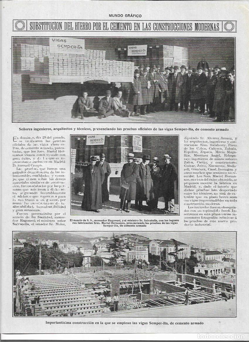 Colecionismo: A&Ntilde;O 1919 RECORTE PRENSA CONSTRUCCION SUBSTITUCION HIERRO POR CEMENTO ARMADO VIGAS SEMPER ITA