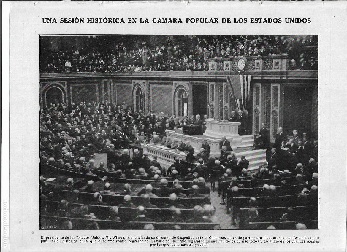 Colecionismo: A&Ntilde;O 1919 RECORTE PRENSA ESTADO UNIDOS POLITICA CAMARA POPULAR DISCURSO WILSON EN EL CONGRESO