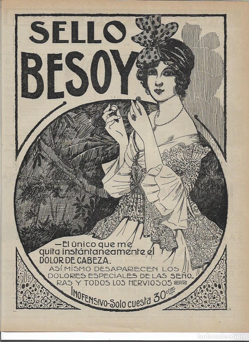 Colecionismo: A&Ntilde;O 1919 RECORTE PRENSA PUBLICIDAD SELLO BESOY PARA EL DOLOR DE CABEZA PRODUCTOS FARMACEUTICOS