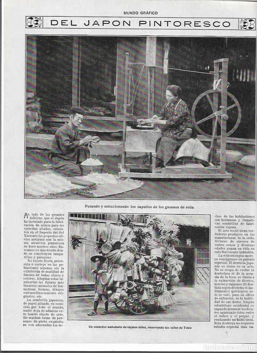 Colecionismo: A&Ntilde;O 1919 RECORTE PRENSA JAPON OFICIOS JAPONESES PINTOR SOMBRILLAS HILO DE SEDA VENDEDOR AMBULANTE