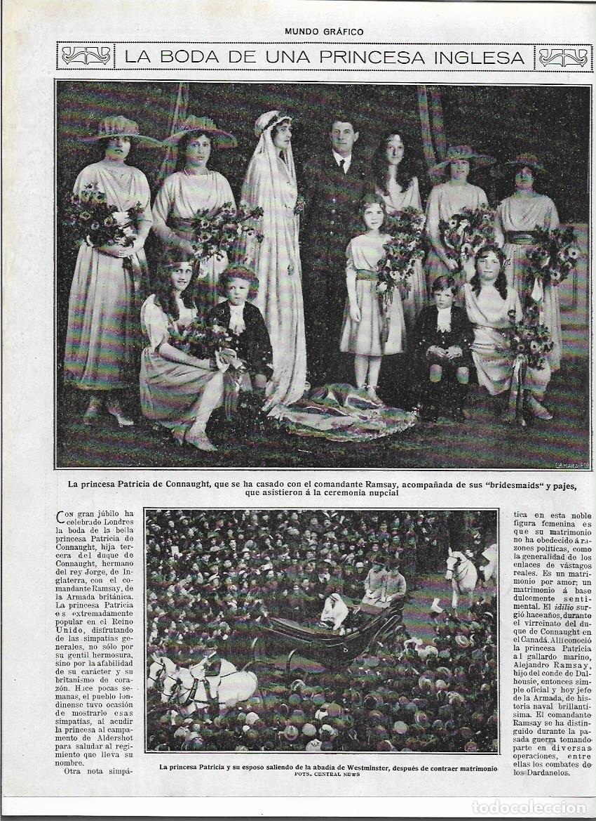 Colecionismo: A&Ntilde;O 1919 RECORTE PRENSA LONDRES BODA PRINCESA PATRICIA DE CONNAUGHT Y EL COMANDANTE RAMSAY