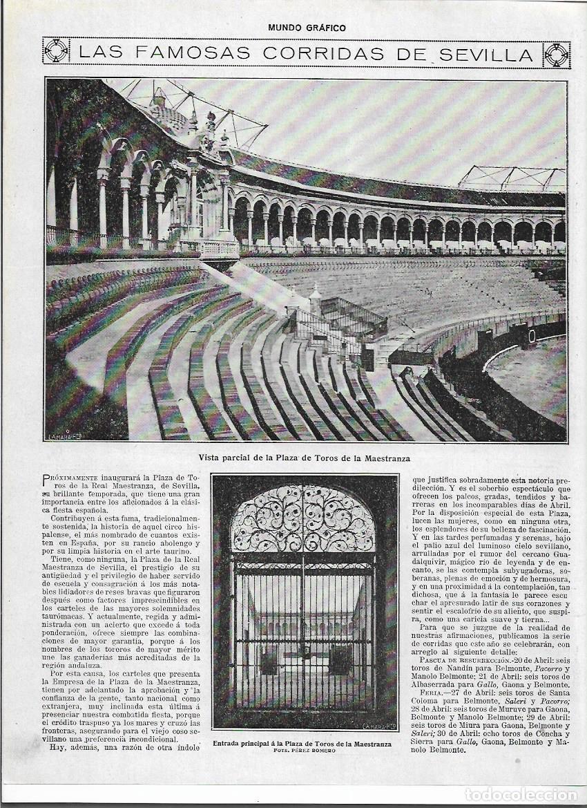 Colecionismo: A&Ntilde;O 1919 RECORTE PRENSA SEVILLA PLAZA DE TOROS LA MAESTRANZA FAMOSAS CORRIDAS