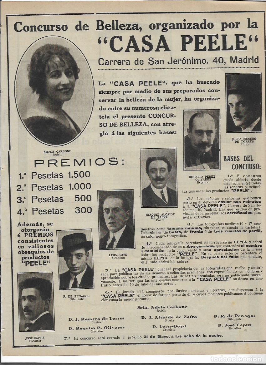 Colecionismo: A&Ntilde;O 1919 RECORTE PRENSA PUBLICIDAD CONCURSO DE BELLEZA CASA PEELE BASES PREMIOS