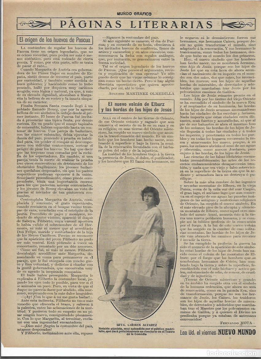 Collectionnisme: A&Ntilde;O 1919 RECORTE PRENSA MUSICA CARMEN ALVAREZ PIANISTA