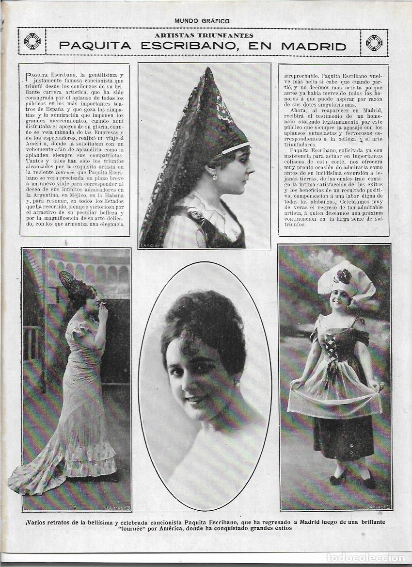 Collectionnisme: A&Ntilde;O 1919 RECORTE PRENSA PAQUITA ESCRIBANO ARTISTA CANTANTE CANCIONISTA EXITO EN MADRID