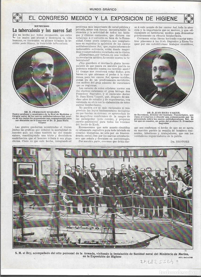 Collectionnisme: A&Ntilde;O 1919 RECORTE PRENSA MADRID EXPOSICION MEDICINA HIGIENE TUBERCULOSIS SUEROS SAT SANIDAD NAVAL