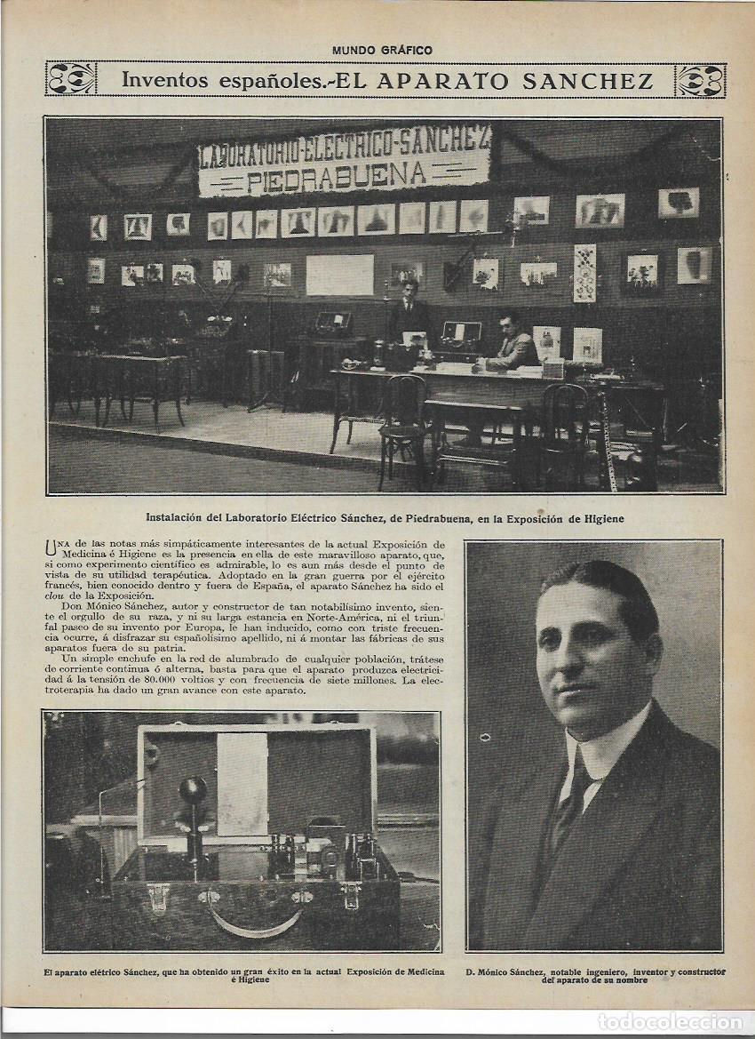 Collecting paper: A&Ntilde;O 1919 RECORTE PRENSA INVENTO ESPA&Ntilde;OL APARATO MONICO SANCHEZ PIEDRABUENA LABORATOIO ELECTRICO
