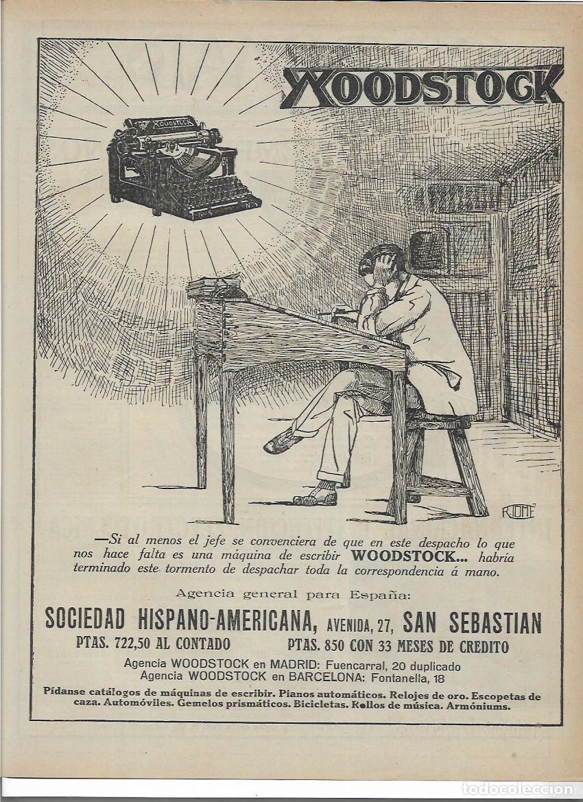 Collectionnisme: A&Ntilde;O 1919 RECORTE PRENSA PUBLICIDAD MAQUINA DE ESCRIBIR WOODSTOCK SOCIEDAD HISPANO AMERICANA