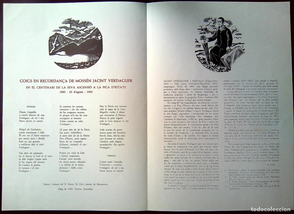 Collectionnisme: GOIGS EN RECORDAN&Ccedil;A DE JACINT VERDAGUER I SANTAL&Oacute; - PICA D'ESTATS - 1983