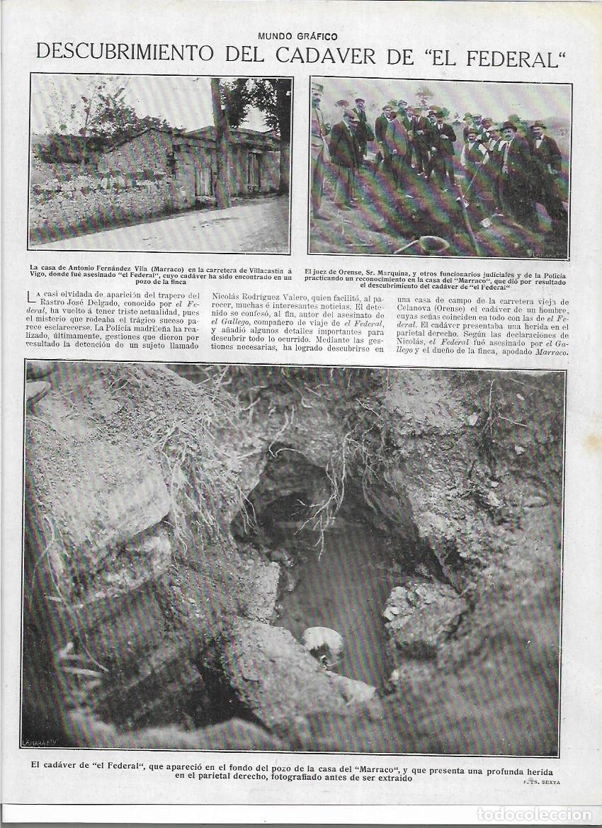 Collezionismo: 1919 RECORTE PRENSA CARRETERA VILLACASIN A VIGO CADAVER EL FEDERAL POZO CASA DEL MARRACO ASESINATO
