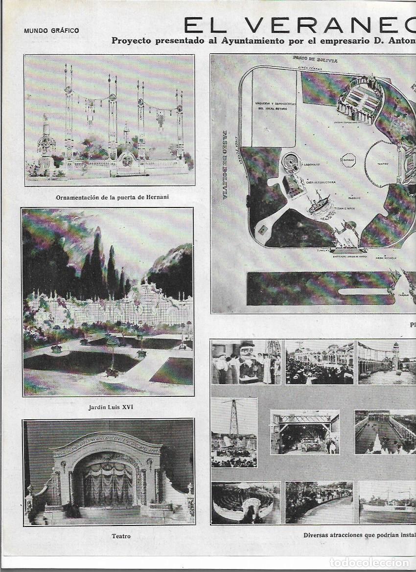 Collezionismo: A&Ntilde;O 1919 RECORTE PRENSA MADRID PROYECTO ATRACCIONES ZONA RECREO JARDINES EL RETIRO ANTONIO BARGUES