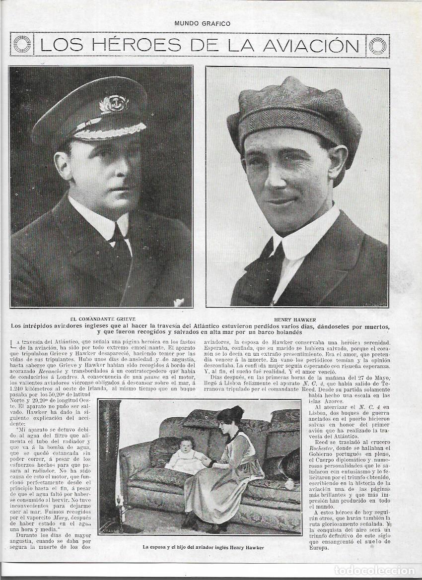Collezionismo: A&Ntilde;O 1919 RECORTE PRENSA HEROES AVIACION COMANDANTE GRIEVE HENRY HAWER AVIADORES TRAVESIA ATLANTICO